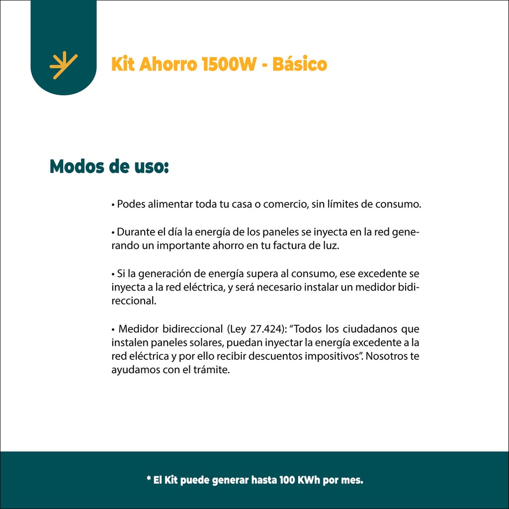 Kit Solar Ahorro 1500w (on Grid) Ahorro Energético | Básico